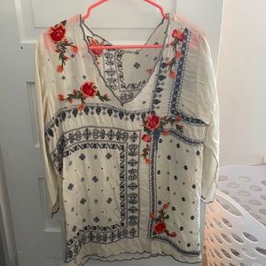 Johnny Was Womens Embroidered Blouse Medium